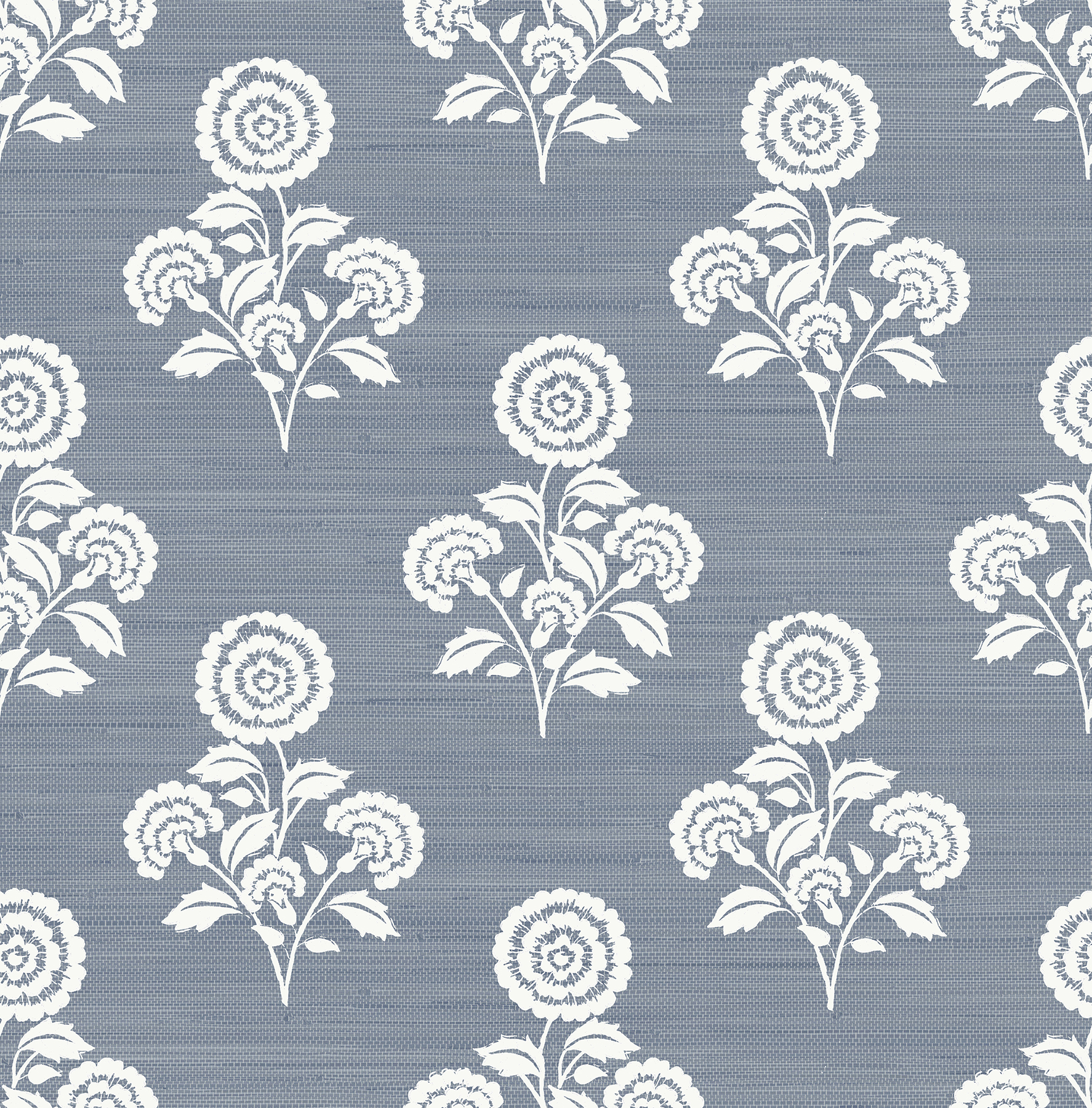 Flourish Block Print Mineral Blue Faux Grasscloth Peel & Stick Wallpaper