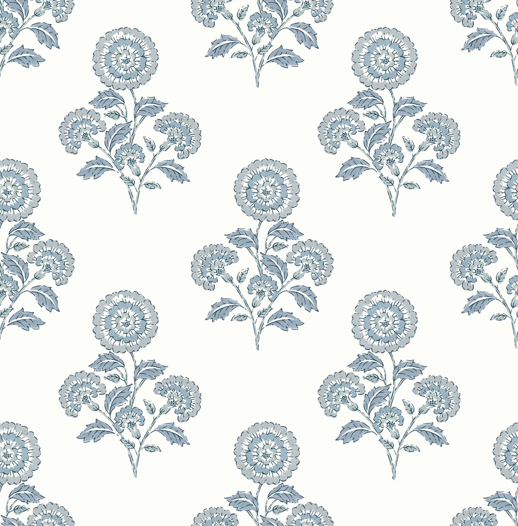 Flourish Block Print Blue on Blue Peel & Stick Wallpaper