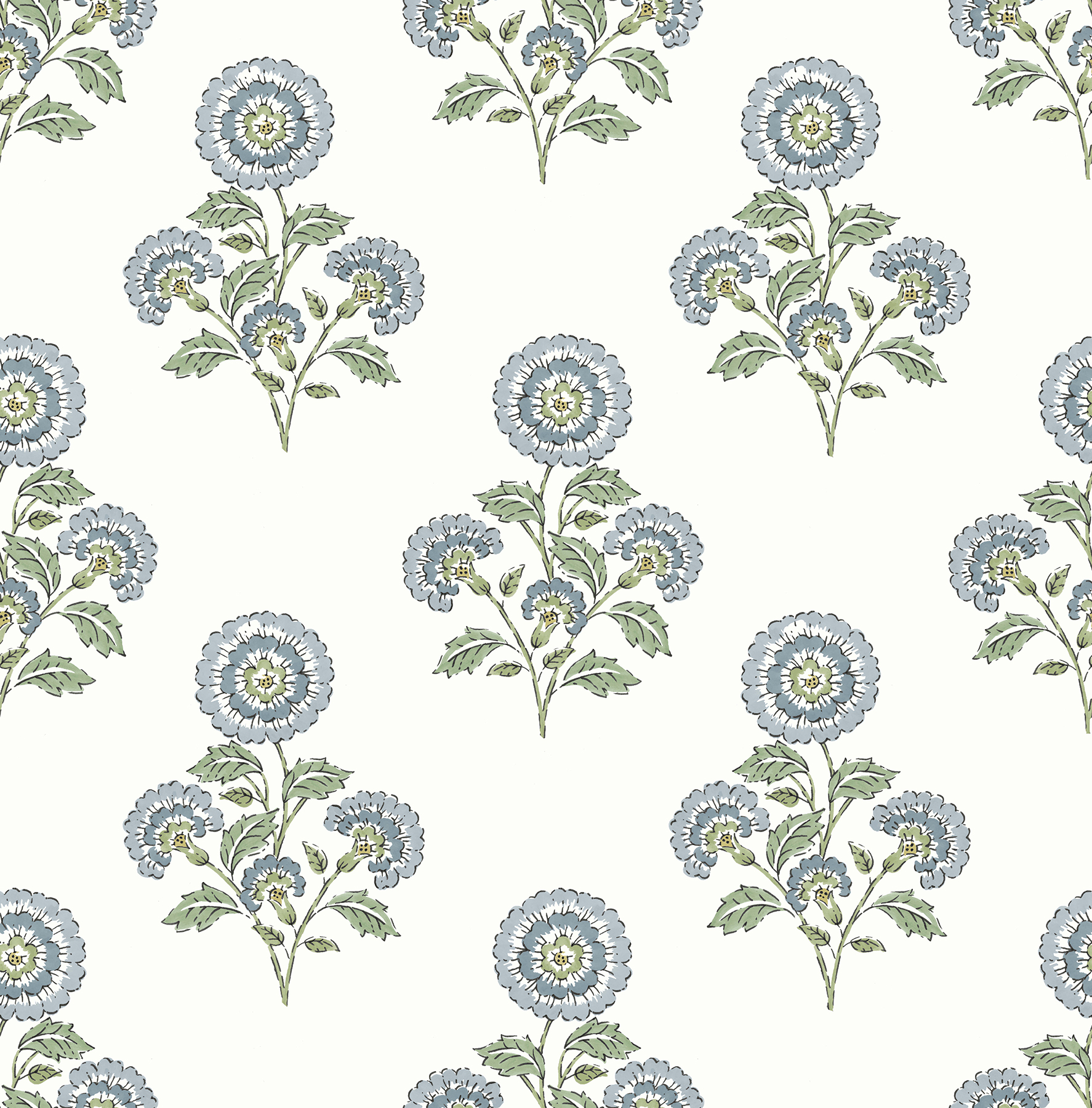 Flourish Block Print Blue and Green Multi Peel & Stick Wallpaper