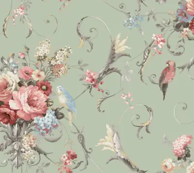 Parrots with Floral Bouquets Eucalyptus Peel & Stick Wallpaper