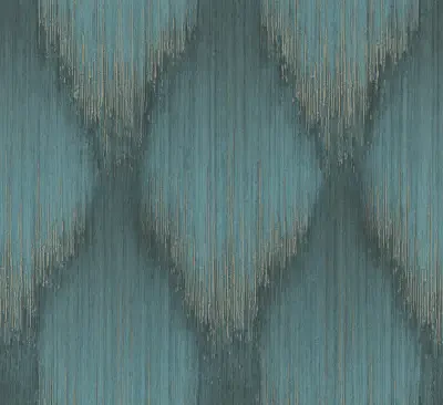 Starfall Teal Metallic Ikat Wallpaper